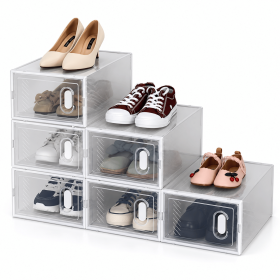 Shoe Storage Boxes 6 Pack Clear Plastic Stackable White