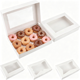 White Bakery Boxes with Window 48 Pack, 12x8x2.5 Inch Cookie Boxes with 3 Window Styles